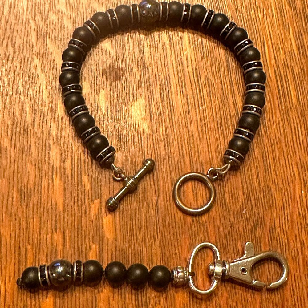 Black onyx and hematite bracelet with black onyx and hematite keychain